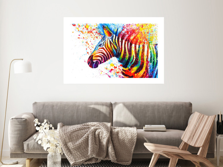 Poster Zebra Levels - animal in a multicolored composition on a white background 132020 additionalImage 3