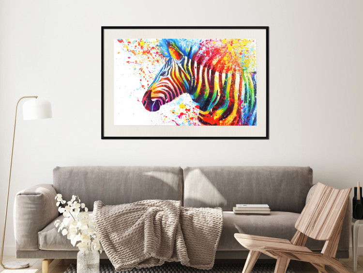 Poster Zebra Levels - animal in a multicolored composition on a white background 132020 additionalImage 24