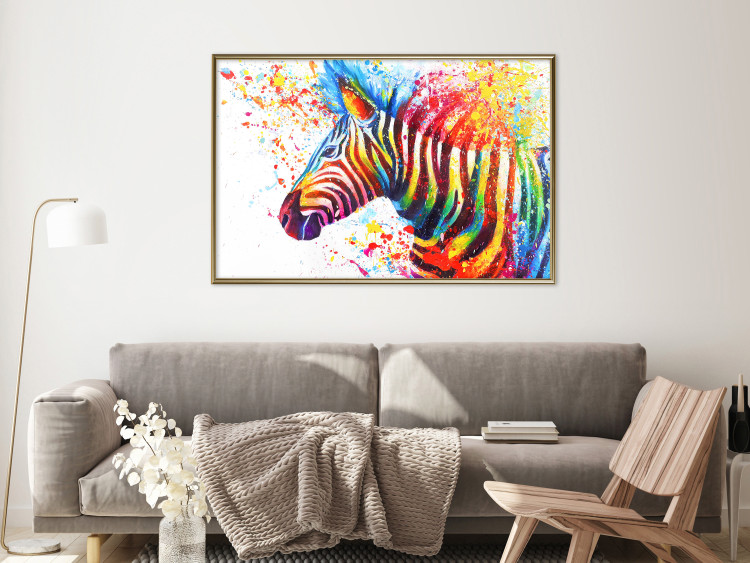 Poster Zebra Levels - animal in a multicolored composition on a white background 132020 additionalImage 14
