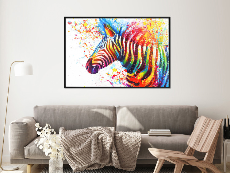Poster Zebra Levels - animal in a multicolored composition on a white background 132020 additionalImage 13