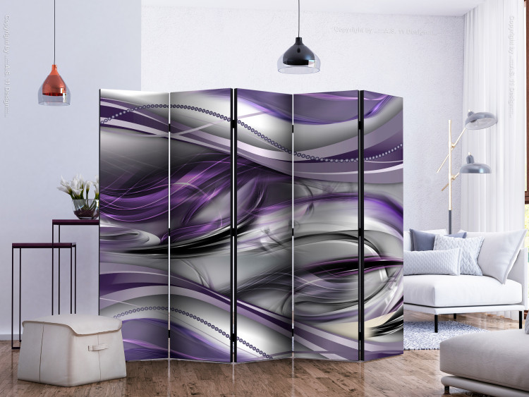 Folding Screen Tunnels (Purple) II (5-piece) - modern silver abstraction 132720 additionalImage 2