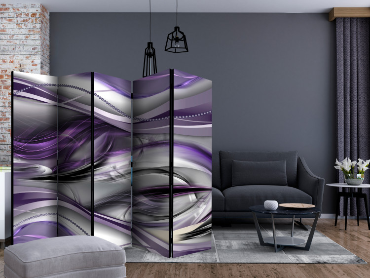 Folding Screen Tunnels (Purple) II (5-piece) - modern silver abstraction 132720 additionalImage 4