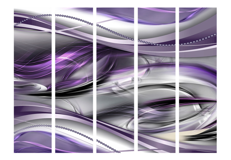 Folding Screen Tunnels (Purple) II (5-piece) - modern silver abstraction 132720 additionalImage 3