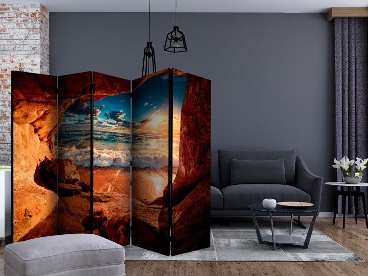 Room Separator Cave: Beach II (5-piece) - view among rocks to ocean waves 132920 additionalImage 4