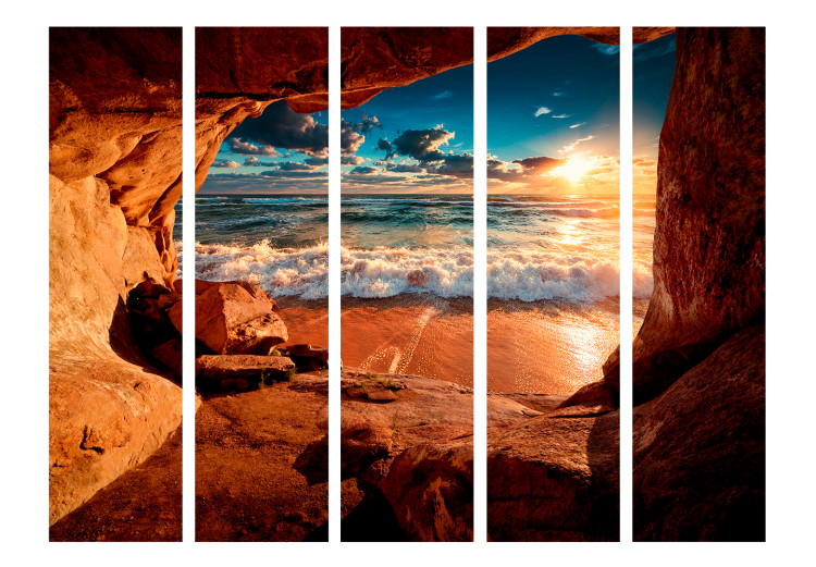 Room Separator Cave: Beach II (5-piece) - view among rocks to ocean waves 132920 additionalImage 3
