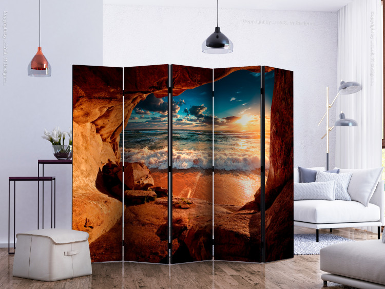 Room Separator Cave: Beach II (5-piece) - view among rocks to ocean waves 132920 additionalImage 2