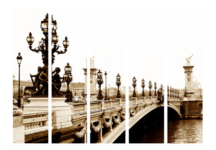 Folding Screen Alexandre III Bridge in Paris II (5-piece) - sepia-toned architecture 133120 additionalImage 3