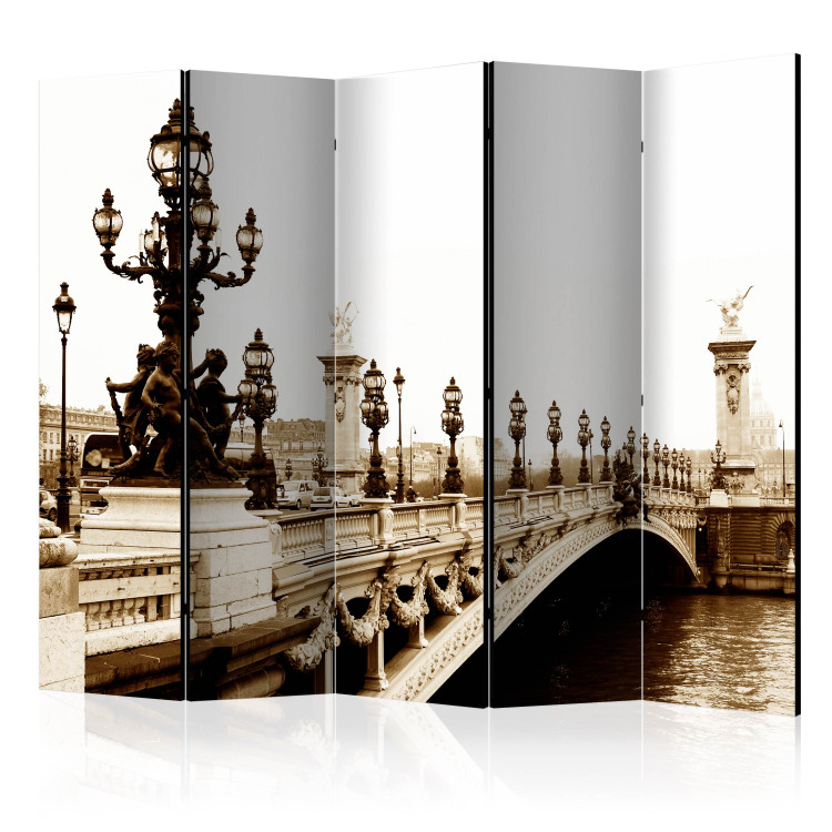 Folding Screen Alexandre III Bridge in Paris II (5-piece) - sepia-toned architecture 133120