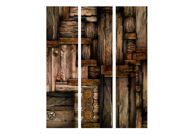 Room Divider Screen Wooden Puzzle (3-piece) - composition in dark brown pattern 133220 additionalImage 3