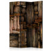 Room Divider Screen Wooden Puzzle (3-piece) - composition in dark brown pattern 133220