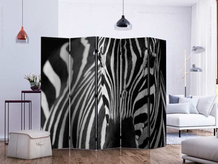 Room Divider Screen White on Black Stripes II (5-piece) - zebra in unusual frame 133320 additionalImage 2