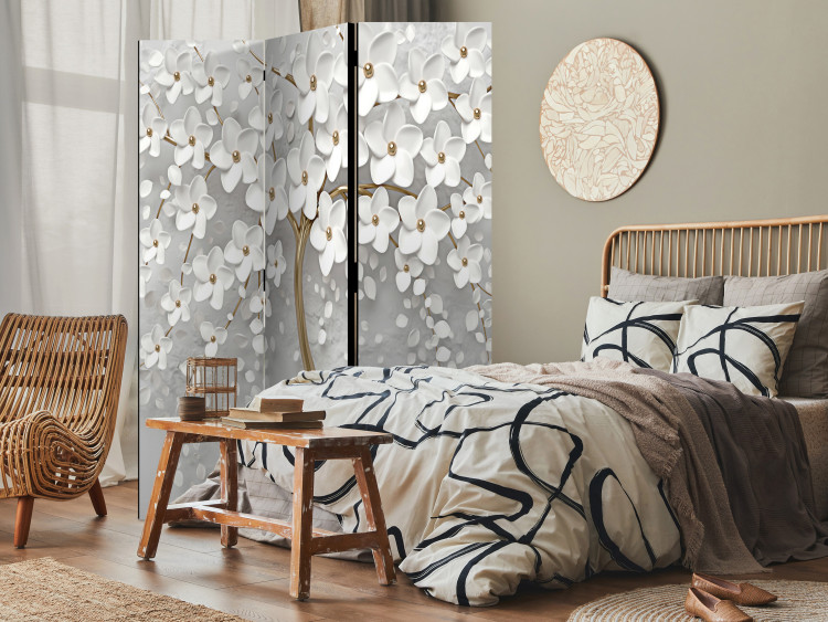 Room Separator Magical Magnolia (3-piece) - White abstract with tree 136120 additionalImage 4