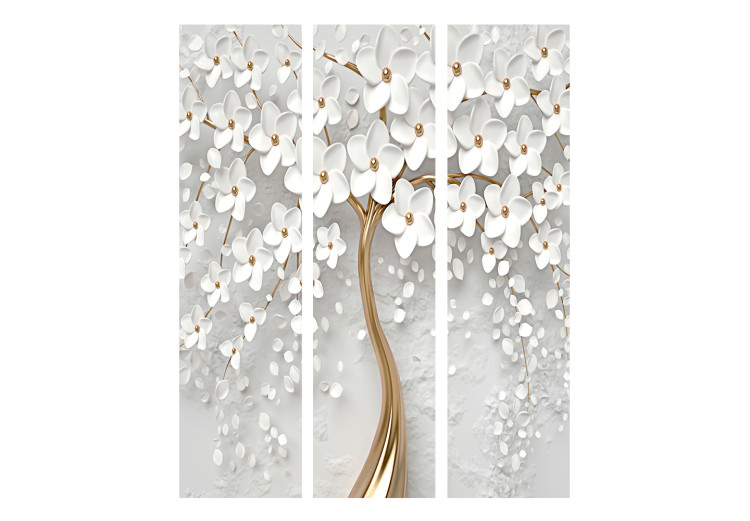 Room Separator Magical Magnolia (3-piece) - White abstract with tree 136120 additionalImage 3
