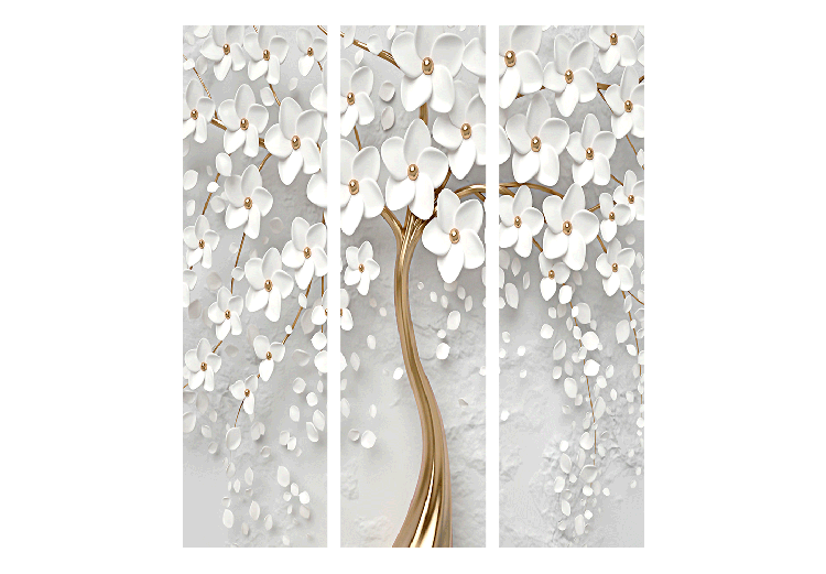 Room Separator Magical Magnolia (3-piece) - White abstract with tree 136120 additionalImage 7
