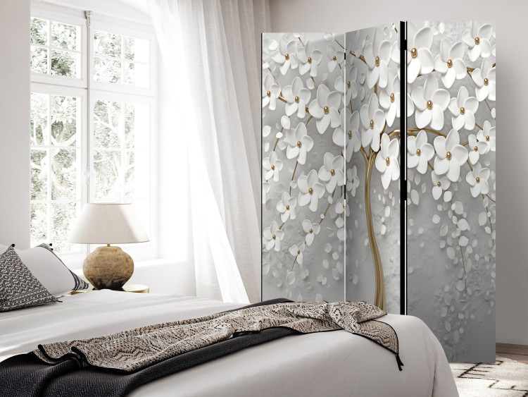 Room Separator Magical Magnolia (3-piece) - White abstract with tree 136120 additionalImage 2