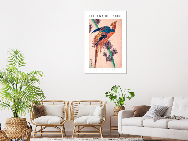 Canvas Art Print Pheasant and Pine (1-piece) Vertical - colorful bird and black text 142420 additionalImage 3