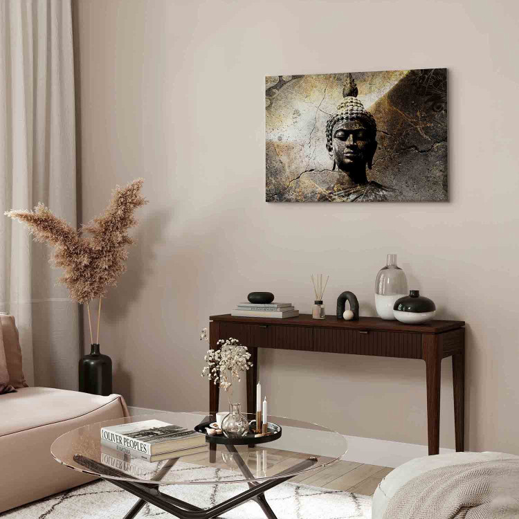 Canvas Print Enlightened (1-piece) Wide - statue against a Zen stone background 143520 additionalImage 3