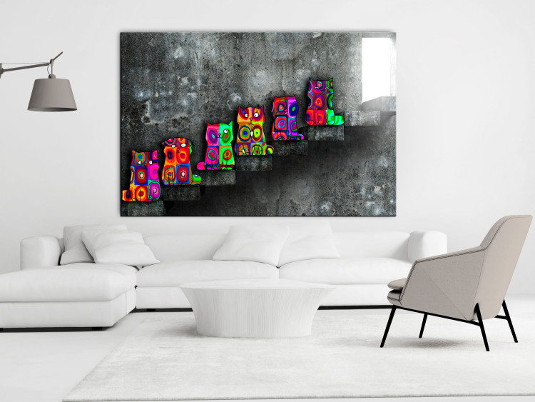 Canvas Print Kittens on the Stairs (1-piece) Wide - colorful cheerful abstraction 143720 additionalImage 3
