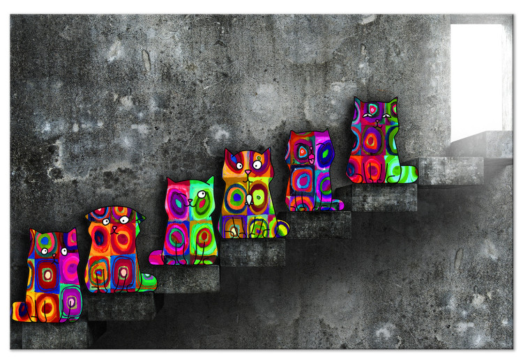 Canvas Print Kittens on the Stairs (1-piece) Wide - colorful cheerful abstraction 143720
