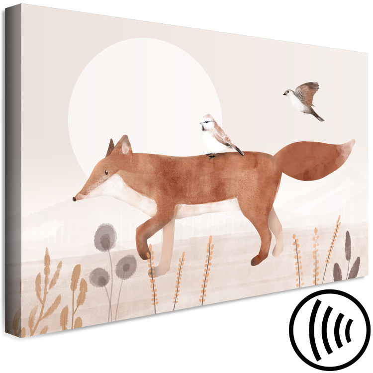Canvas Art Print Wandering Fox and Birds (1-piece) - beige illustration for children 144720 additionalImage 6