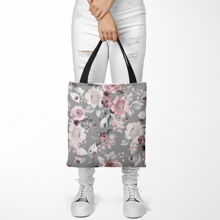 Shopping Bag Pastel bouquet - subtle flowers in shades of grey and pink 147620 additionalImage 2