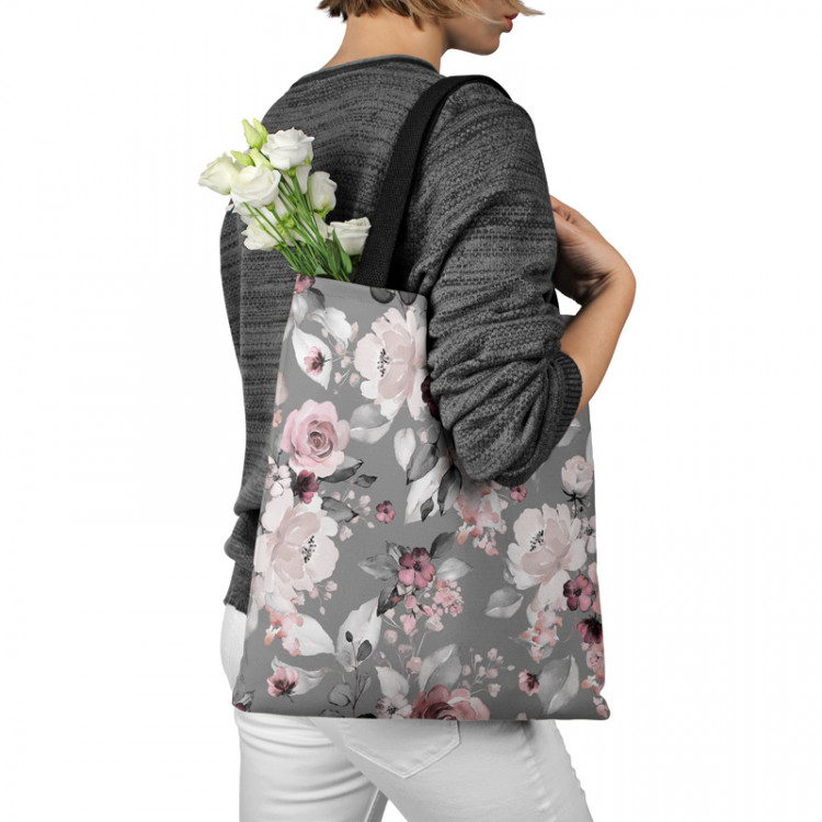 Shopping Bag Pastel bouquet - subtle flowers in shades of grey and pink 147620 additionalImage 3