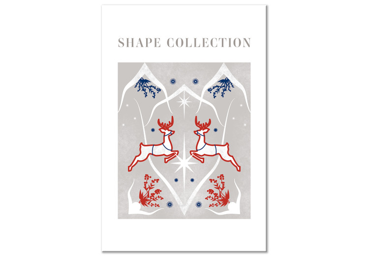 Canvas Print Christmas Shapes - Two Fawns and a Blue Holly 148020