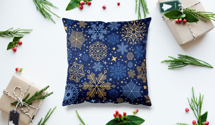 Decorative Velor Pillow Winter elegance - blue and gold stars, twigs and flowers 148520 additionalImage 5