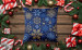 Decorative Velor Pillow Winter elegance - blue and gold stars, twigs and flowers 148520 additionalThumb 2