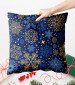Decorative Velor Pillow Winter elegance - blue and gold stars, twigs and flowers 148520 additionalThumb 3