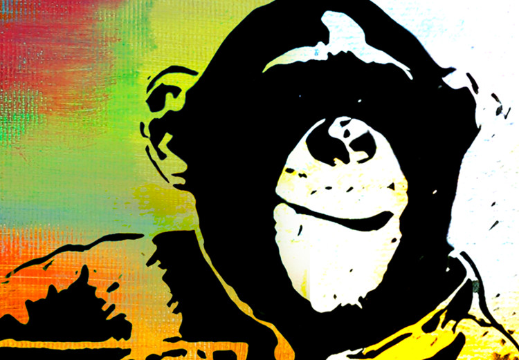 Canvas Print Monkey with Banana (1-piece) - Banksy-style mural on a colorful background 148920 additionalImage 5