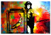 Canvas Print Monkey with Banana (1-piece) - Banksy-style mural on a colorful background 148920