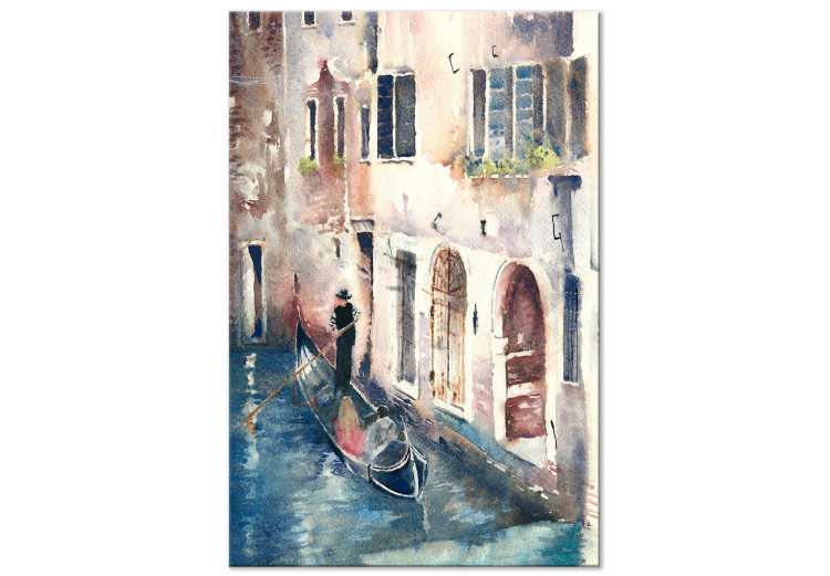 Canvas The City of Venice - Gondolier in His Boat Painted With Watercolor 149820