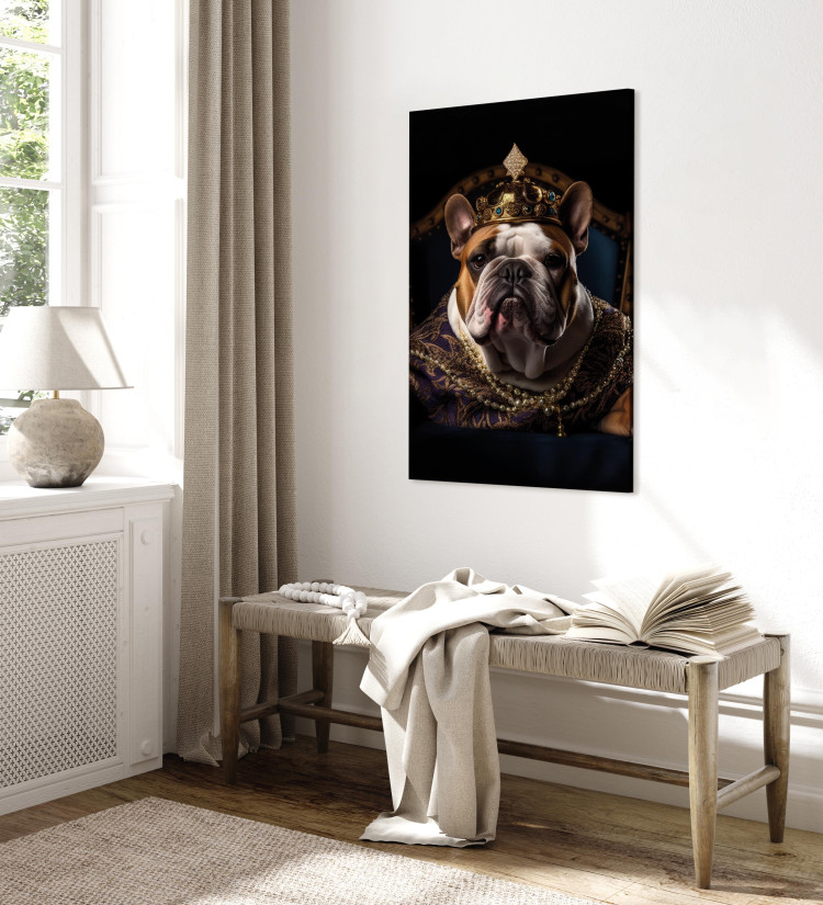 Canvas Art Print AI Dog English Bulldog - Animal Fantasy Portrait Wearing a Crown - Vertical 150120 additionalImage 4