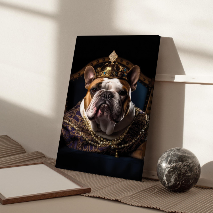 Canvas Art Print AI Dog English Bulldog - Animal Fantasy Portrait Wearing a Crown - Vertical 150120 additionalImage 5