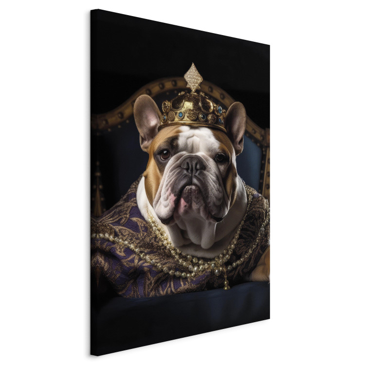 Canvas Art Print AI Dog English Bulldog - Animal Fantasy Portrait Wearing a Crown - Vertical 150120 additionalImage 2