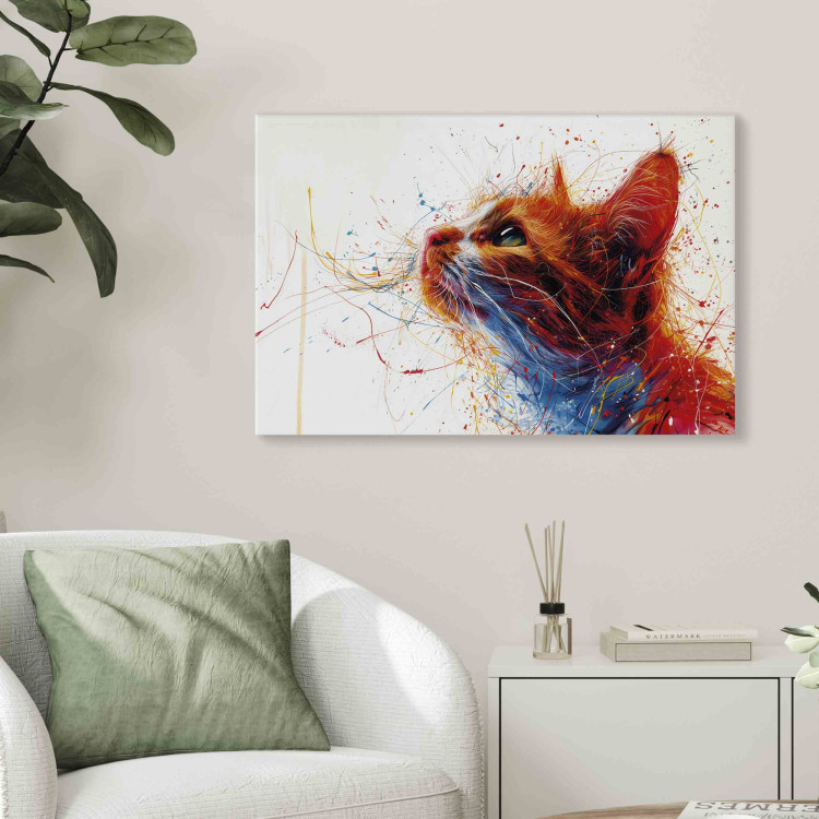 Canvas Art Print Cat’s Muzzle - Artistic Vision of the Animal With Colored Paints 159520 additionalImage 3