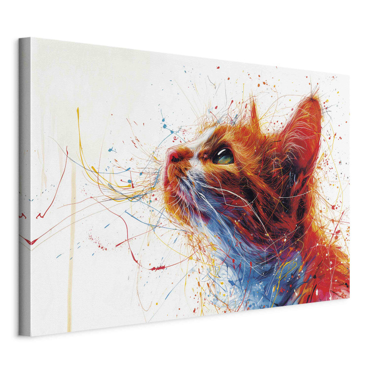 Canvas Art Print Cat’s Muzzle - Artistic Vision of the Animal With Colored Paints 159520 additionalImage 2