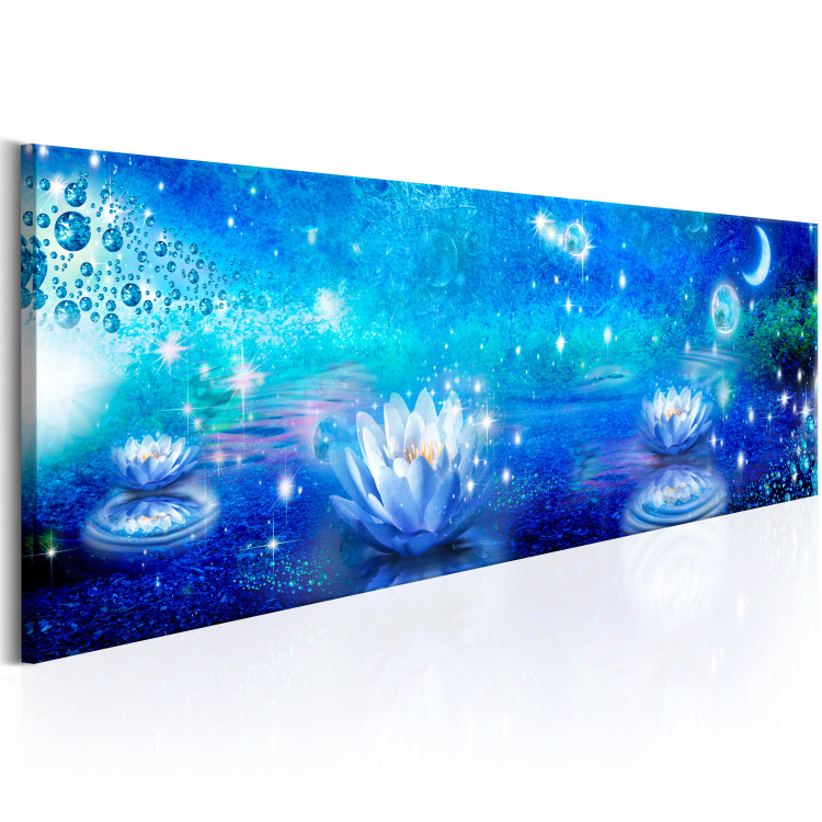 Canvas Print Fairy lake - night landscape with lilies floating in the water 66820 additionalImage 2