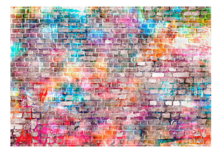 Photo Wallpaper Colours of the rainbow - urban brick wall in a colourful pattern for teenagers 97920 additionalImage 1