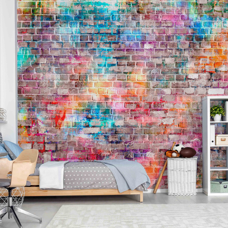 Photo Wallpaper Colours of the rainbow - urban brick wall in a colourful pattern for teenagers 97920 additionalImage 6