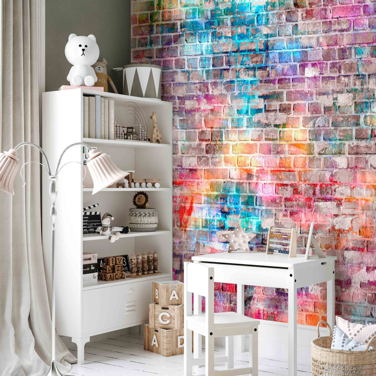 Photo Wallpaper Colours of the rainbow - urban brick wall in a colourful pattern for teenagers 97920 additionalImage 5