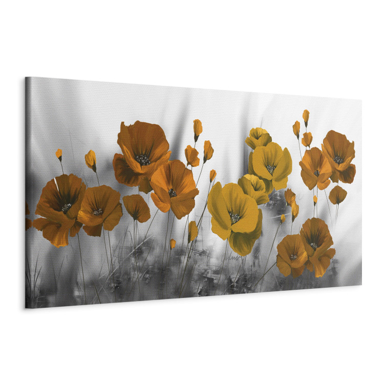 Canvas Colorful Poppies (1-piece) - Orange Flower Petals on a Gray Background 98620 additionalImage 2