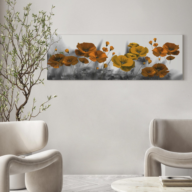 Canvas Colorful Poppies (1-piece) - Orange Flower Petals on a Gray Background 98620 additionalImage 11