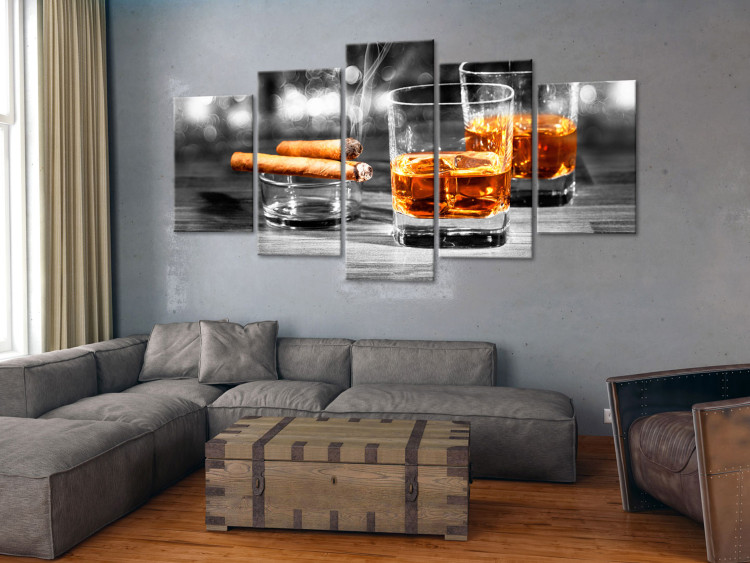 Canvas Print Cigars and Whisky (5-part) Wide - Still Life of Grey Glass 107230 additionalImage 3