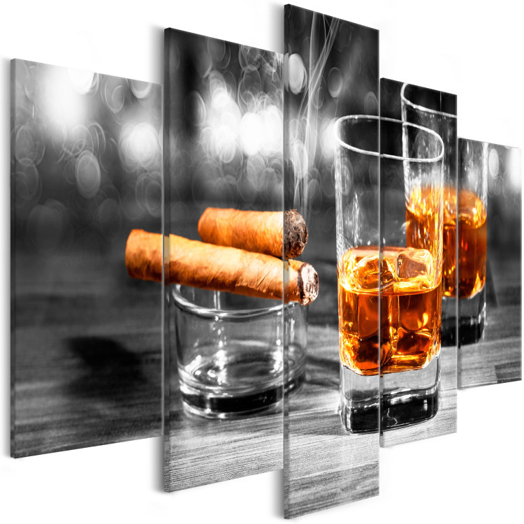 Canvas Print Cigars and Whisky (5-part) Wide - Still Life of Grey Glass 107230 additionalImage 2