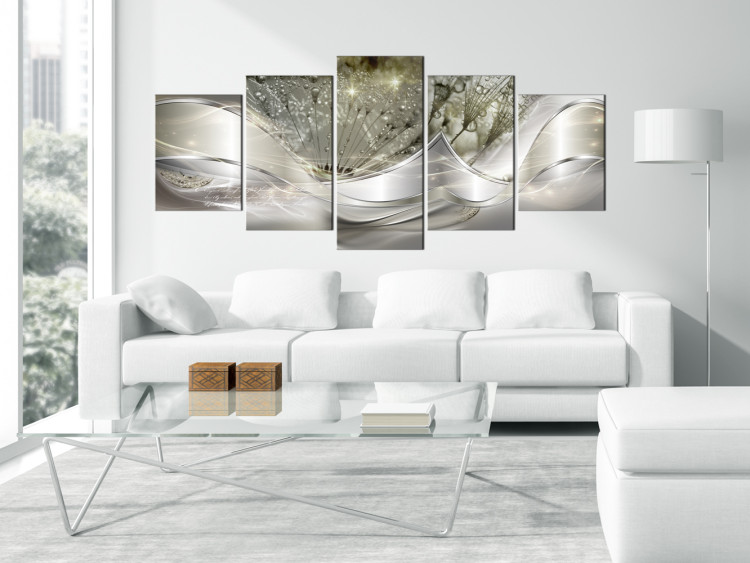 Canvas Art Print Modern Dandelions (5-part) Wide - Green Abstract 107630 additionalImage 3