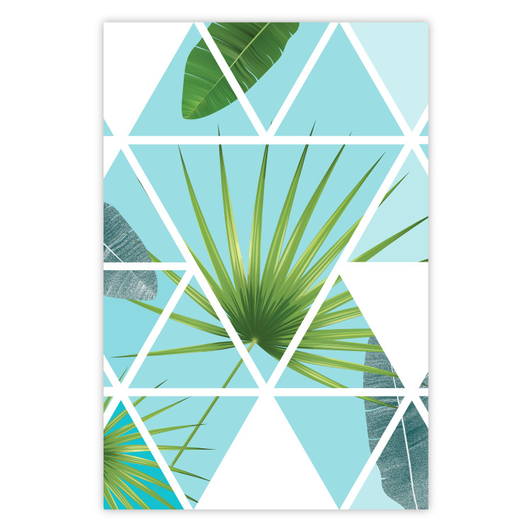 Poster Geometric palm - abstract composition with leaves on a triangle background 114330