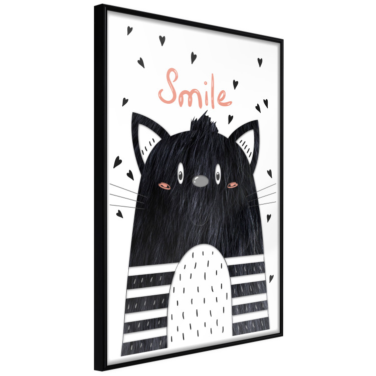 Poster Smile - black and white abstraction for children with a cat and a pink text 114430 additionalImage 12