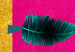 Poster Golden Hummingbird - abstraction with a bird and green leaves on a pink background 116930 additionalThumb 8